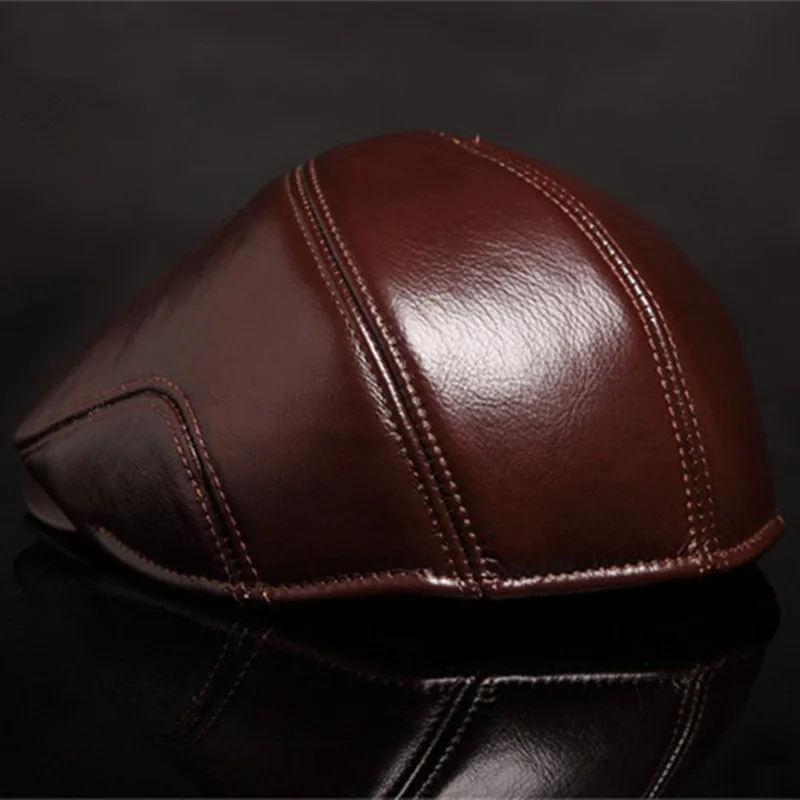 SILOQIN Genuine Leather Hat Winter Men's Fashion Berets First Layer ...