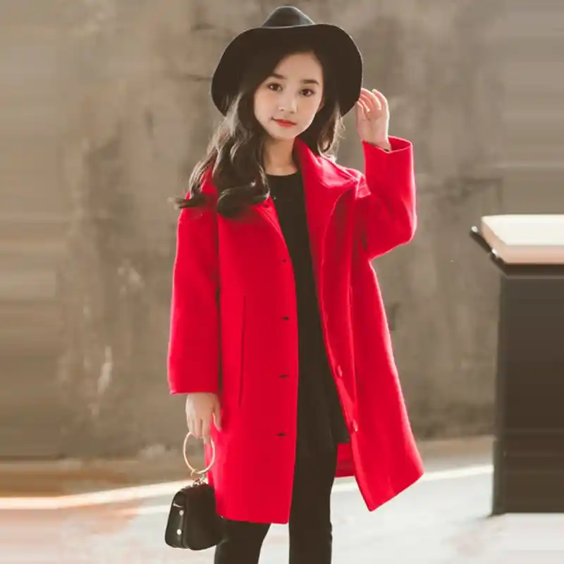 Kid Girls Lamb Wool Hooded Trench Coat Jacket Outwear Button Winter Overcoat Top