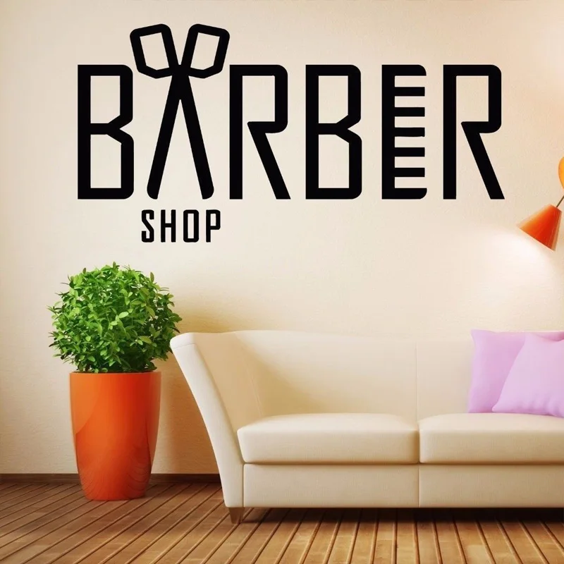 Barber Shop Sign Letters Pattern Wall Stickers for Barbershop Living Room Home Art Decals Wallpaper Decoration L184 | Дом и сад