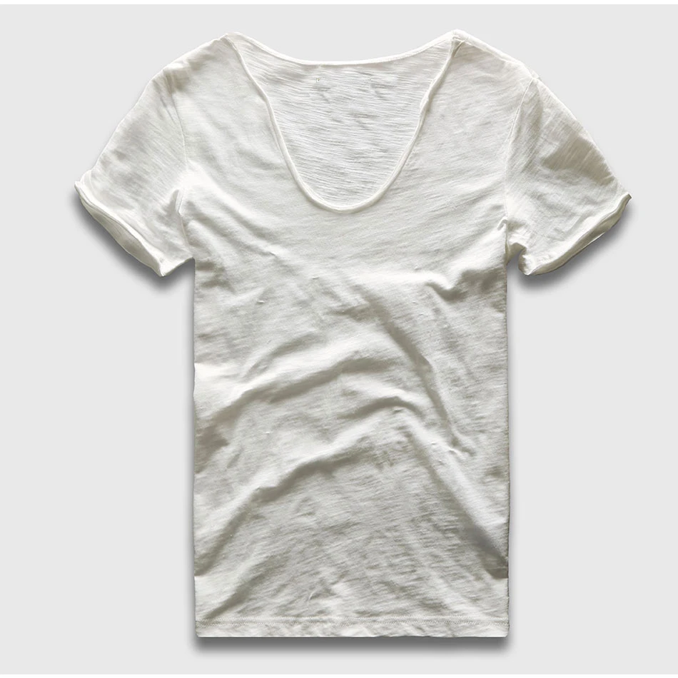 Брендовая мужская футболка в стиле хип-хоп, модная повседневная хлопковая Футболка с v-образным вырезом XXL Swag для мужчин, мужские футболки с коротким рукавом - Цвет: Слоновая кость