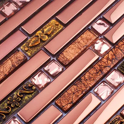 strip stainless steel mixed glass mosaic tile HMGM1081B backsplash diamond kitchen wall | Дом и сад