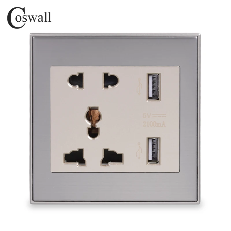 Сетевая розетка Coswall универсальная из нержавеющей стали 2 1 а с USB