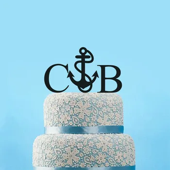 

Nautical Cake Topper Wedding-Anchor Cake Topper-Beach Wedding Personalized Bride & Groom Name Rustic Wedding cake Topper