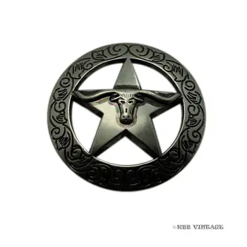 

(KB102) 10pc 1-1/2'' Headstall Longhorn Steer Star Conchos Saddle Tack Belt Concho Antique-Silver