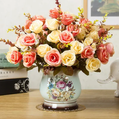 Европейская керамическая ваза+ моделирование гербарий украшения дисплей в горшках украшения для дома стол кофе пластиковый цветок - Цвет: style3