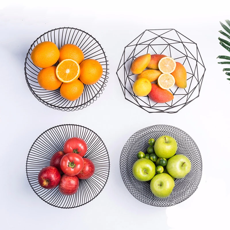 

Wrought Iron Hollow Storage Basket Round Wire Fruit Snack Organizer For Desktop Living Room Kitchen Decoration Baskets