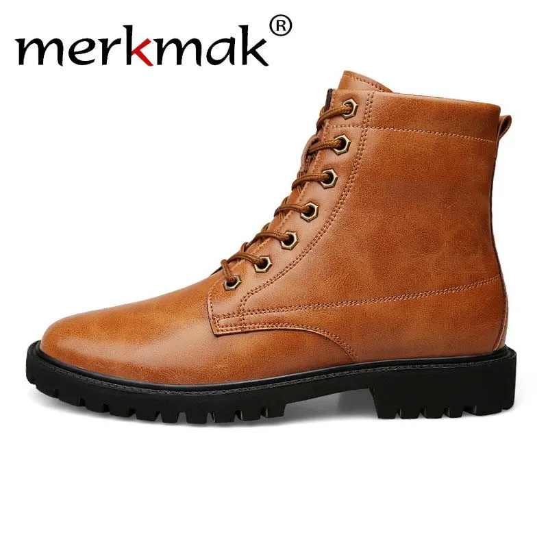 

Merkmak Genuine Leather Men Ankle Boots Warm Men Metal Design Outdoor Casual Men's Boot Big Size 49 50 Autumn Winter Man Shoes