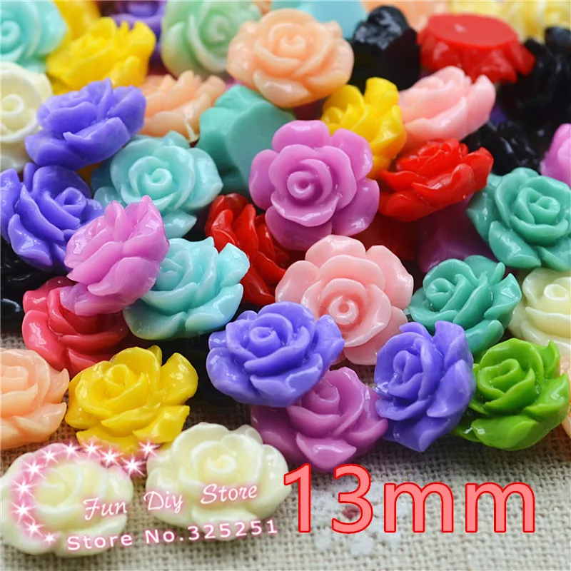 13mm resin flower camellia100pcs/lot mixed color flat back cabochon