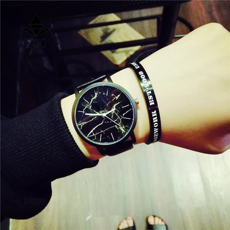 British style Marble Watches 2018 Hot Fashion Marbling Stripe Creative Quartz Watch Men Women Wristwatches Genuine Leather Clock