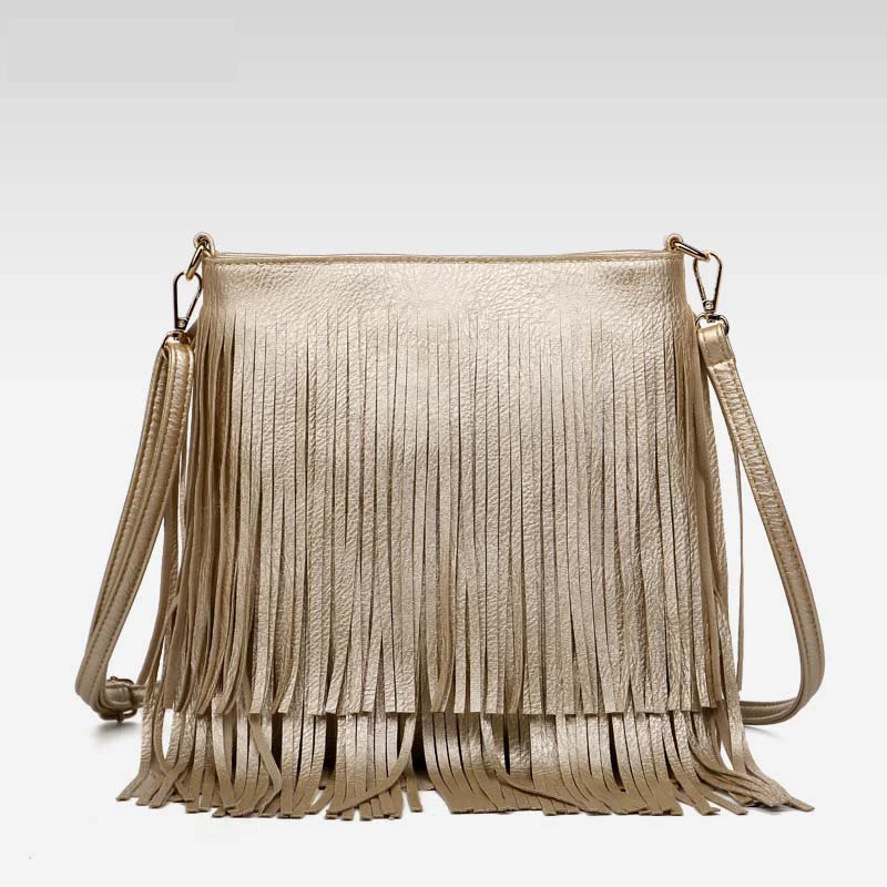 

Suolunite New Fashion Fringe Bag Gold Crossbody Bags Classic Women Shoulder Bags Casual Tote with Tassels Messenger