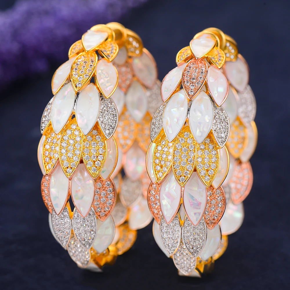 

GODKI Luxury Peacock Abalone Shell Statement Big Hoop Earrings For Women Wedding Cubic Zircon DUBAI Bridal Circle Hoop Earring