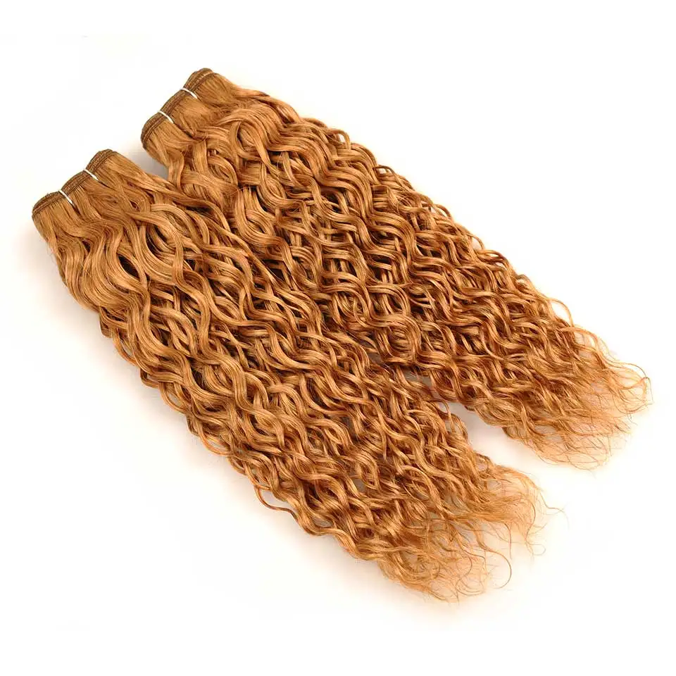 Pinshair Per-Colored 3 Pcs Lot Brazilian Water Wave #27 Honey Blonde Human Hair Weave Non Remy Bundles 10-26 Inch Wet Wavy Hair (5)