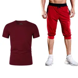 2019 мужские новые летние комплекты высокого качества футболка + Брендовые мужские шорты одежда костюм из двух предметов спортивный костюм