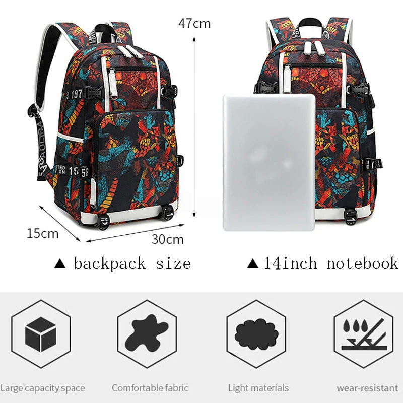 Trendy Letters Print Stylish Boy Backpack Waterproof Large USB Charge Teenager Bagpack High School Backpack for Boys Travel