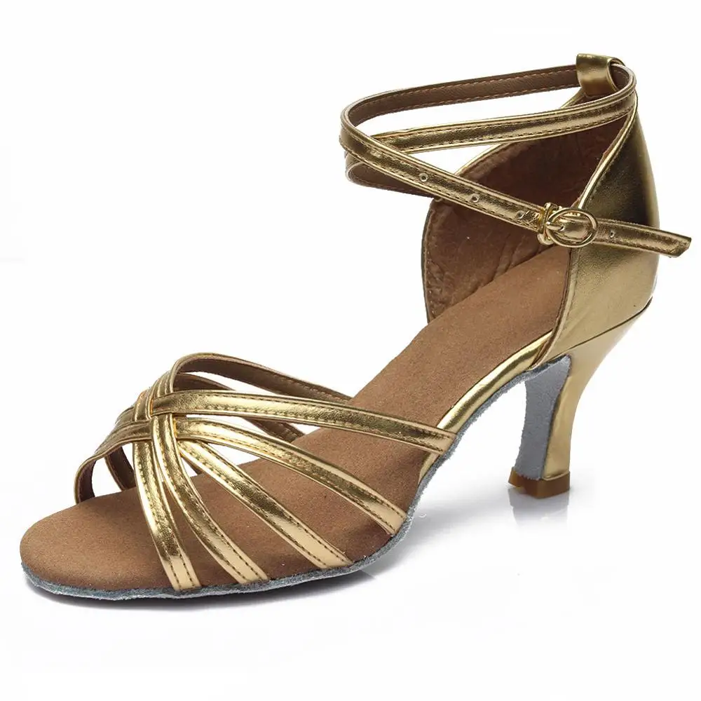 Лидер продаж; женская обувь для профессиональных танцев; Обувь для бальных танцев; женская обувь для латинских танцев на каблуке 5 см/7 см - Цвет: Gold  5CM