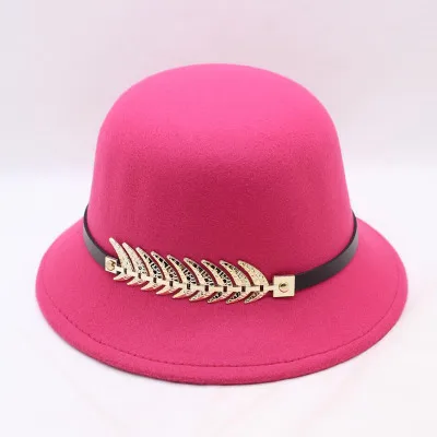 New 9 Colours Winter Autumn Imitation Woolen Fedoras Cap Basin of Dome Woolen Cloth Hat Female Cloth Basin Cap Fedora - Цвет: rose red