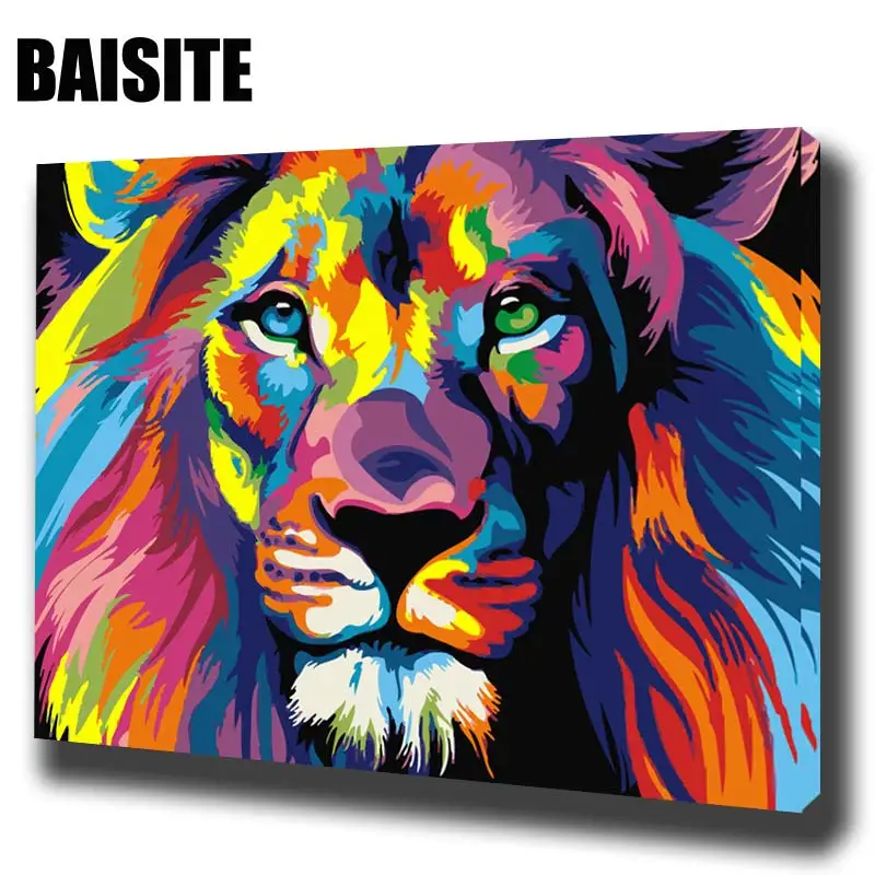 

BAISITE DIY Framed Oil Painting By Numbers Animal Pictures Canvas Painting For Living Room Wall Art Home Decor H124