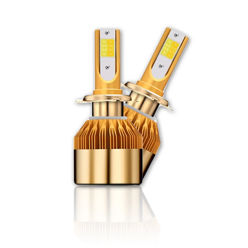 A Pair Two Color LED Car Headlight Bulbs White High Beam Yellow Low