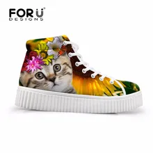 FORUDESIGNS/повседневная обувь на плоской подошве; обувь на платформе; коллекция года; милая домашняя кошка; модная женская обувь на толстой подошве с принтом; женская обувь на шнуровке с высоким берцем