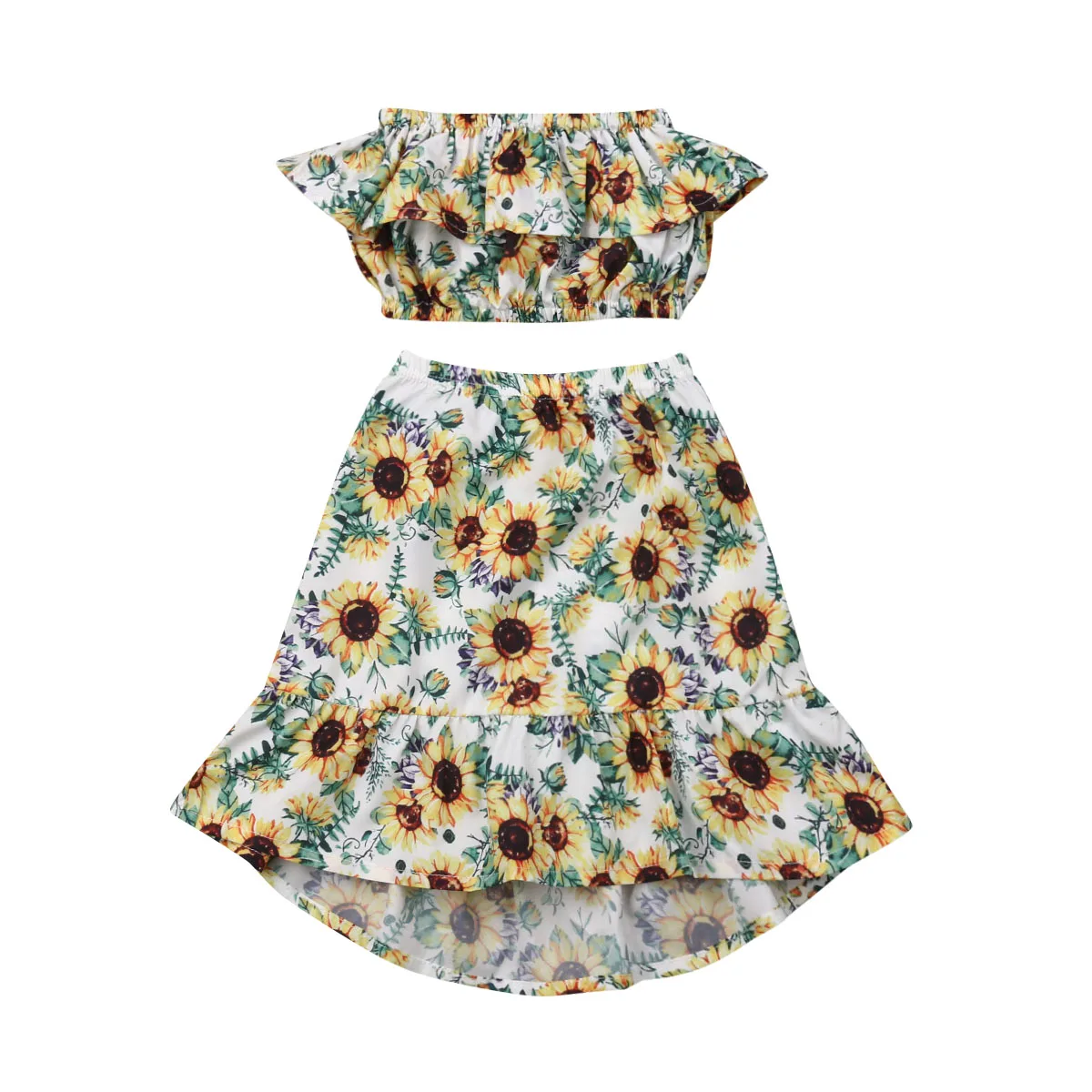 

2-6Years Toddler Kid Baby Girls Off Shoulder Sunflower Dress Outfits Crop Tops Shirt Skirt Clothes Set
