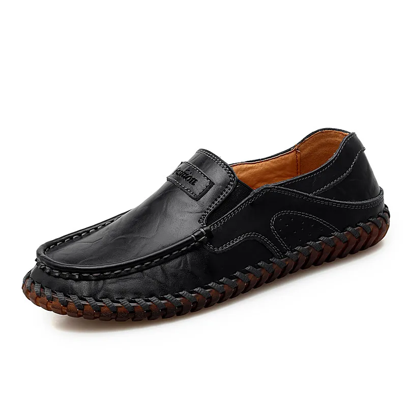 

2019 New Men Genuine Leather Shoes Slip on Black Shoes Real Leather Loafers Man Moccasins Italian Designer Shoes Big Size 39-48