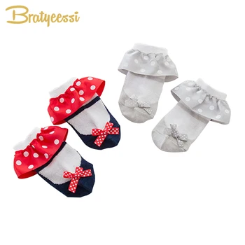 

Sweet New Born Baby Girls Socks Cotton Ruffles Ankle Length Baby Socks with Bowknot for 0-4 Years 1 Pair