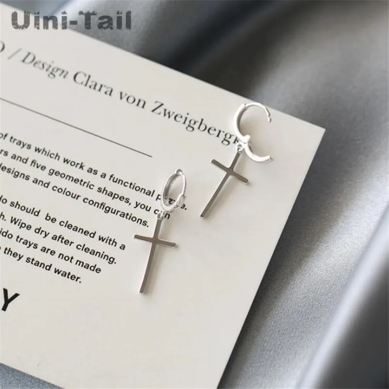 Uini-Tail hot new 925 sterling silver temperament personality ring cross earrings fashion tide flow fashion jewelry GN666