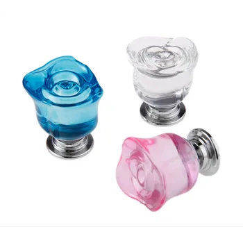 DRELD 1pc 30mm Crystal Rose Glass Clear Knob Furniture Kitchen Drawer Cabinets Handles Dresser Closet Pulls Furniture Hardware