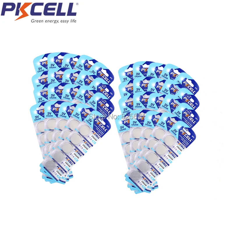 

200Pcs 40Cards Lot PKCELL CR2450 3V Lithium Button Coin Battery 600mAh DL2450 ECR2450 For Watches Calculator Flashlights