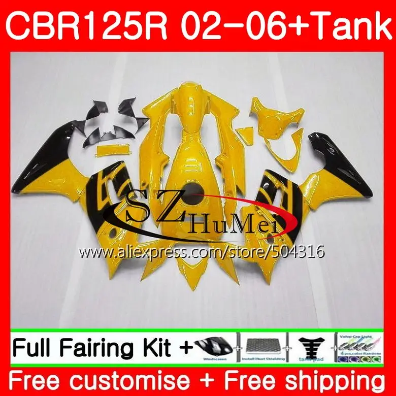 Корпус+ бак для HONDA CBR-125R 125CC CBR125RR CBR125R 02 03 04 05 06 Желтый blk 62SH21 CBR 125R 2002 2003 2004 2005 2006 обтекателя - Цвет: No.  1