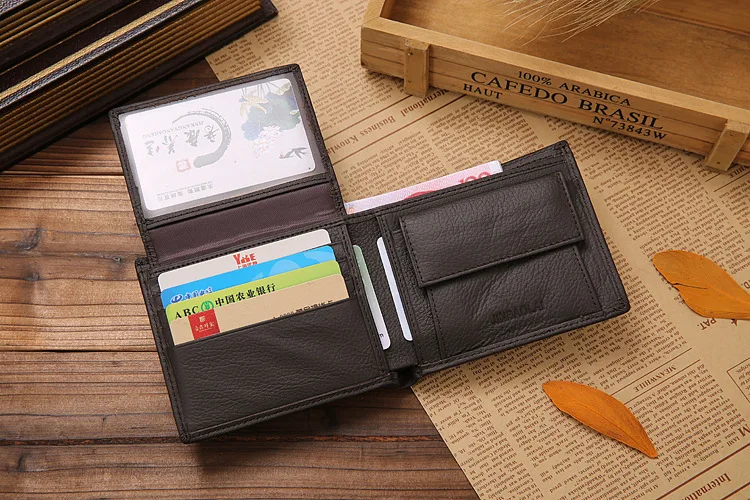 Genuine Leather Mens Wallet Premium Product Real Cowhide Wallets For Man Short Black Walet Portefeuille Homme Short Purses 56
