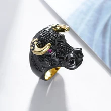 

Free shipping Trendy jewelry 2016 Punk style Black gold plated Bull design Big luxury rings for women