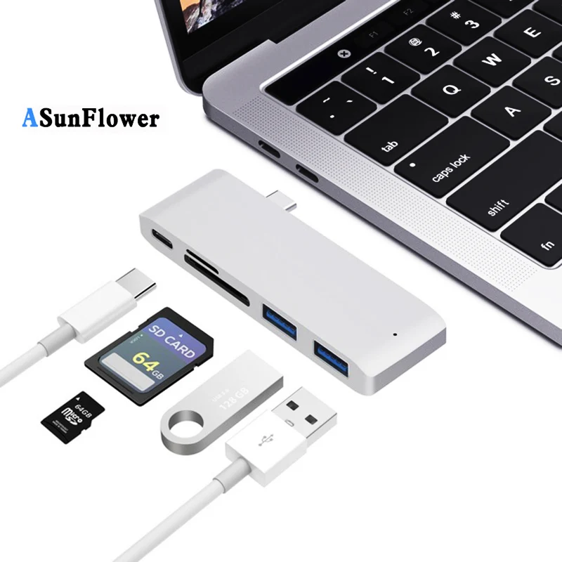 

USB Type C To USB C PD Charging Adapter USB 3.0 Card Reader For MacBook Pro 2016/2017/2018 USB-C Splitters Portable Convenience