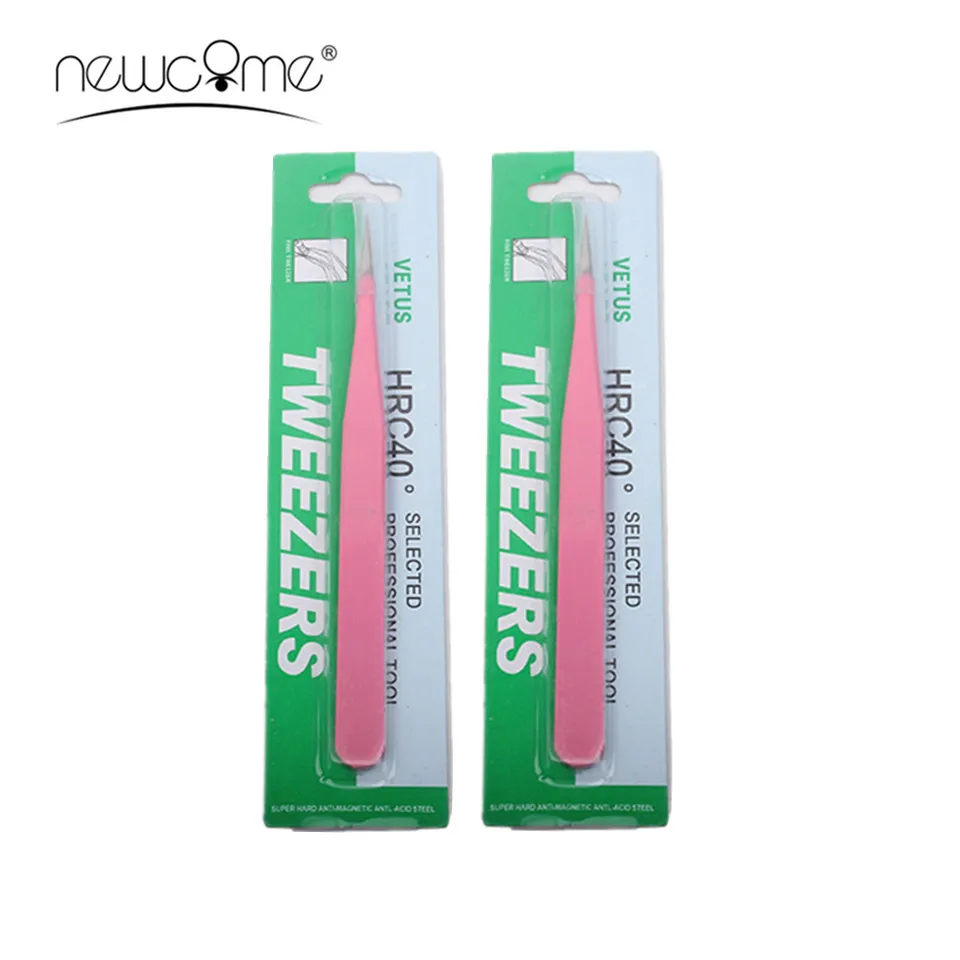 

2PCS Pink Straight Tweezers for Individual Eyelash Extensions Stainless Steel Tweezers for Mink eyelash extension Professional