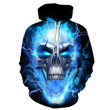 

2019 Factory Direct Sales The New Music Skull 3d Digital Printing Breathable Hooded Sweatshirts Casual Stretch Loose Jacket