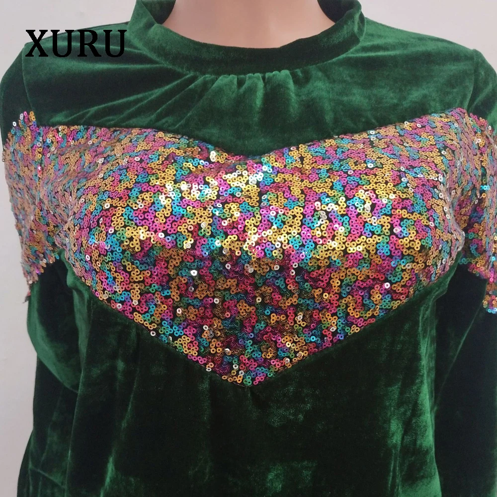 Женский бархатный комбинезон XURU новый костюм из 2 предметов с блестками