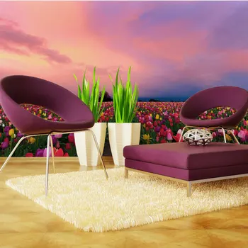 

Nature Tulip Pastoral Flower Photo Wallpaper Murals Living Room Bedroom Carta Da Parati 3D Self Adhesive Vinyl / Silk Wallpaper
