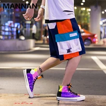Мужские шорты MANNAN повседневные в стиле хип-хоп Мягкие Лоскутные уличные свободные мужские шорты Карго летние модные уличные Бермуды