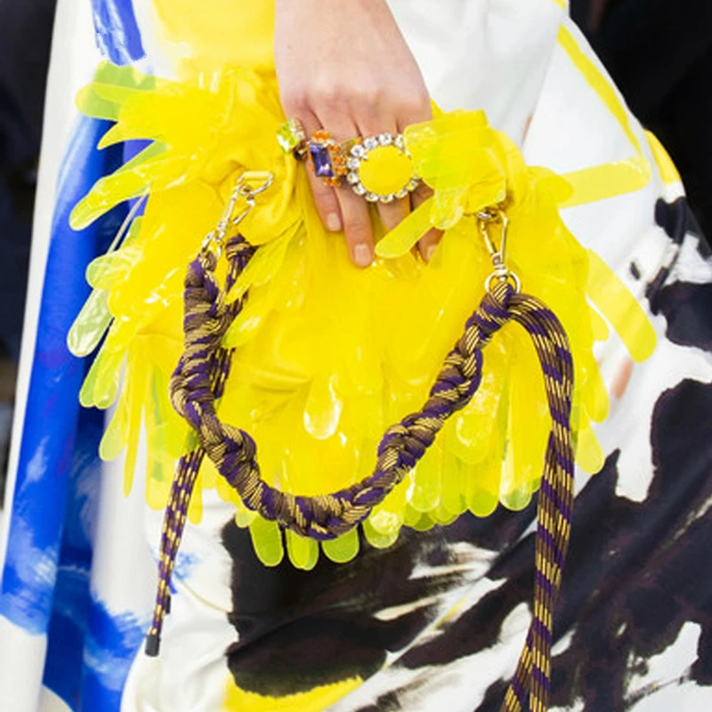 

Famous Brand 2019 Belgium Style Yellow PVC Feather HandBag Luxury Handbags Women Bags Designer Bolso Mujer Sac Main Femme Hot