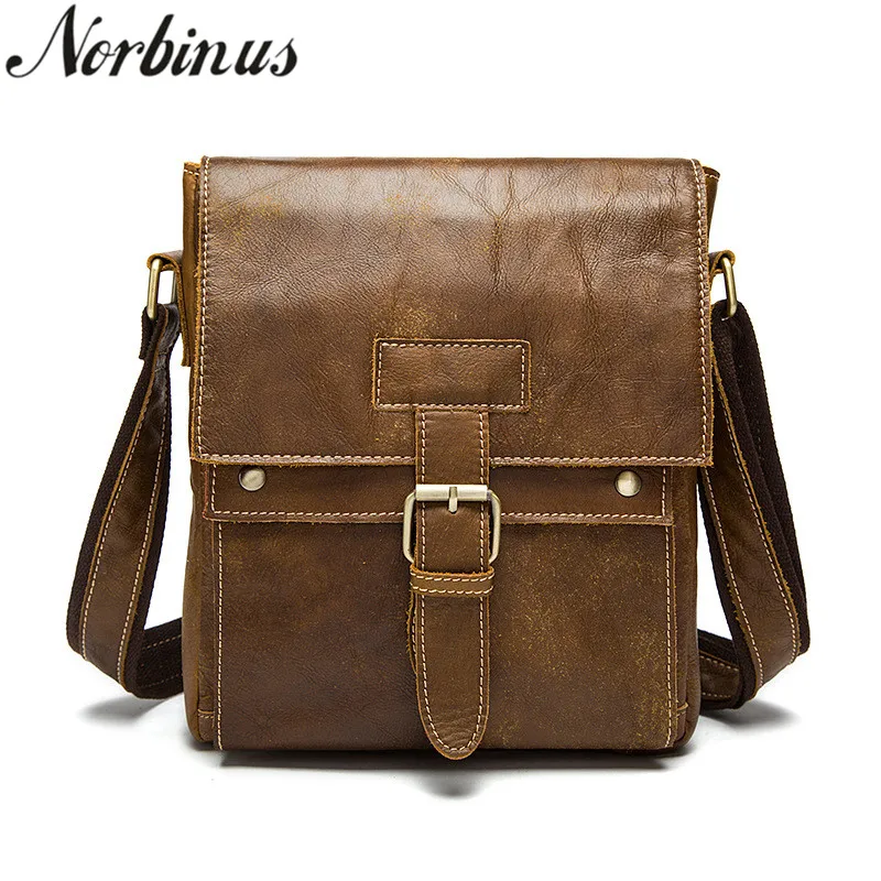 

Norbinus Genuine Leather Men's Shoulder Bag Messenger Crossbody Bags for Men Real Leather Handbags Male Phone Pouch Travel Pack