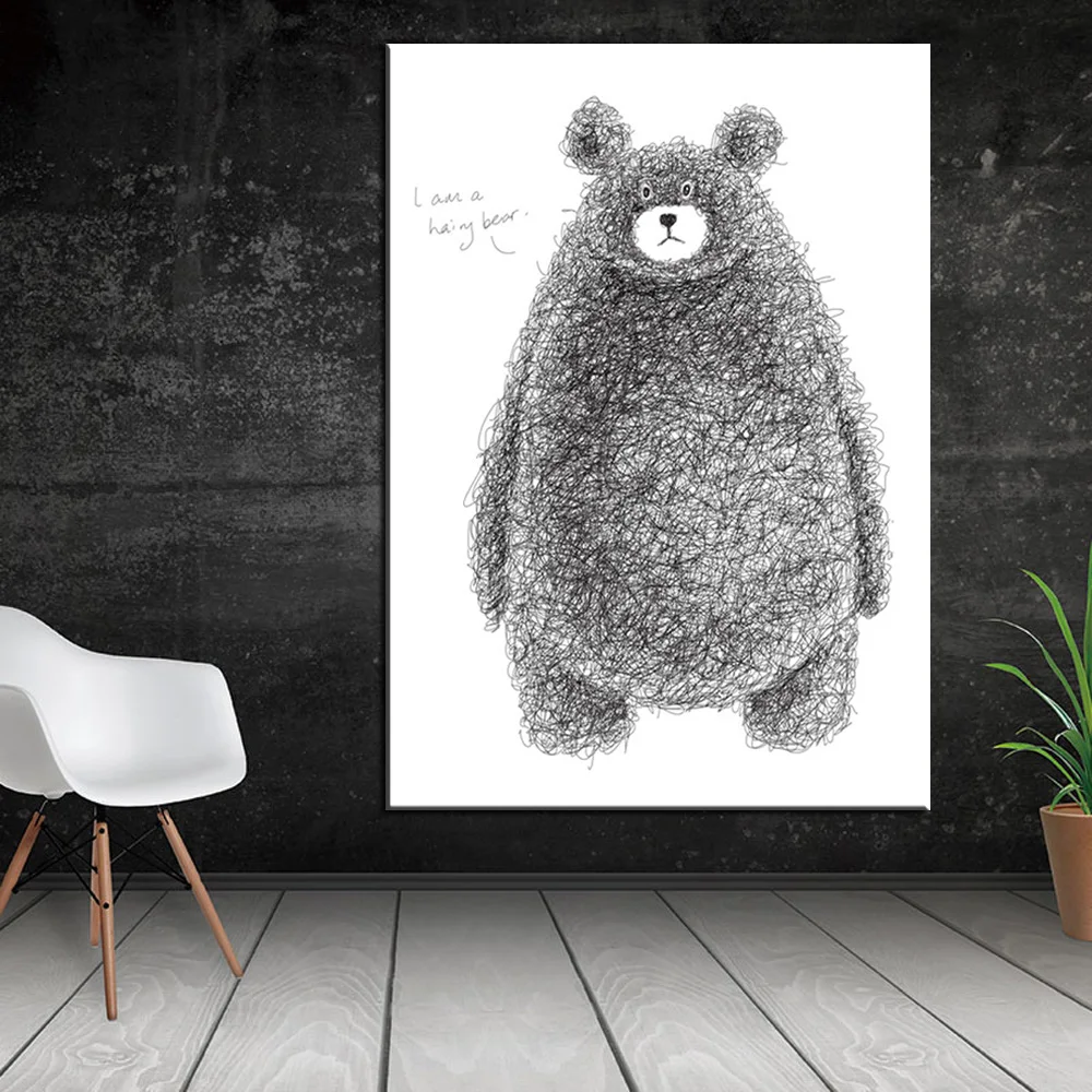 

Nordic Poster Cute Animal black white Wall Art Canvas Painting Posters And Prints Wall Pictures For Living Room Unframed