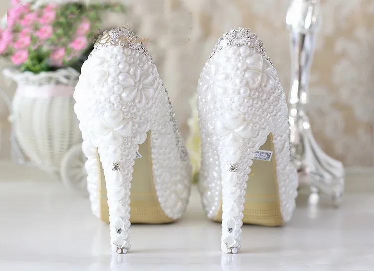 Роскошные белые жемчужные свадебные туфли 3 дюйм(ов) удобные круглый носок противоскользящие Свадебная обувь подарок на день Святого Валентина Туфли для выпускного вечера