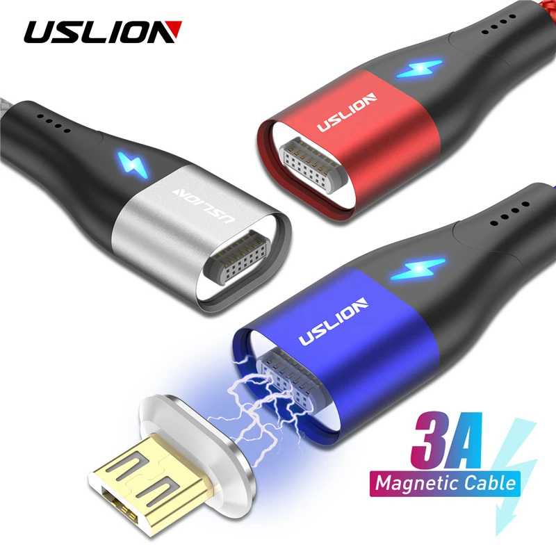 USLION Быстрая зарядка Магнитный кабель 1 м Micro usb type C для iPhone samsung Xiaomi 3A Micro usb type-C Магнитный зарядный кабель для передачи данных