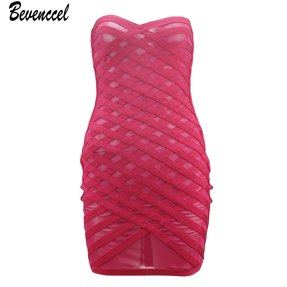 

2019 Hot Sale Women Sexy Sleeveless Off Shoulder Strapless Mesh Patchwork Cross Hollow Out Vestidos Celebrity Bandage Dress