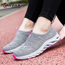 WWKK/женские кроссовки; дышащая Спортивная обувь из сетчатого материала; Женская Повседневная прогулочная обувь без застежки на плоской подошве; chaussure homme; спортивная обувь;