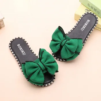 

Breathable Wear-resistant Non-slip Bow-knot Children's Girls Slippers Color Sweet Flat Slipper AN88