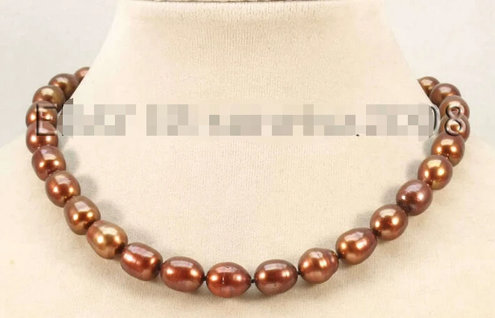 

>>>>>beautiful 11-12mm chocolat cultuled freshwater oval shape pearl necklace 17