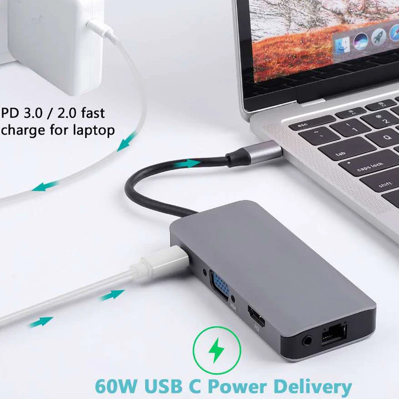 Docking Station with Type C Plug HDMI VGA USB3.0 Audio Power Delivery Hub for Laptop Macbook Pro HP