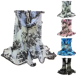 Модные женские туфли с цветочным мотивом для девочек Цветочный принт Тюль Шарф Длинный мягкий палантин Обёрточная бумага шаль