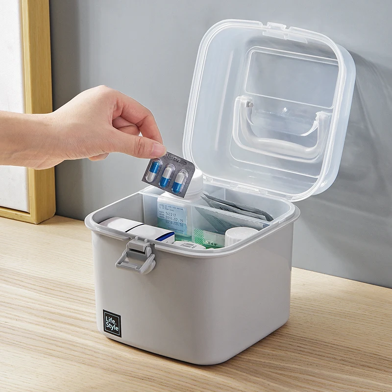 

Plastic Medicine Organizer Storage Box First Aid Kit Box Home Portable Emergency Medicine Storage Health Care Pill Holder Case